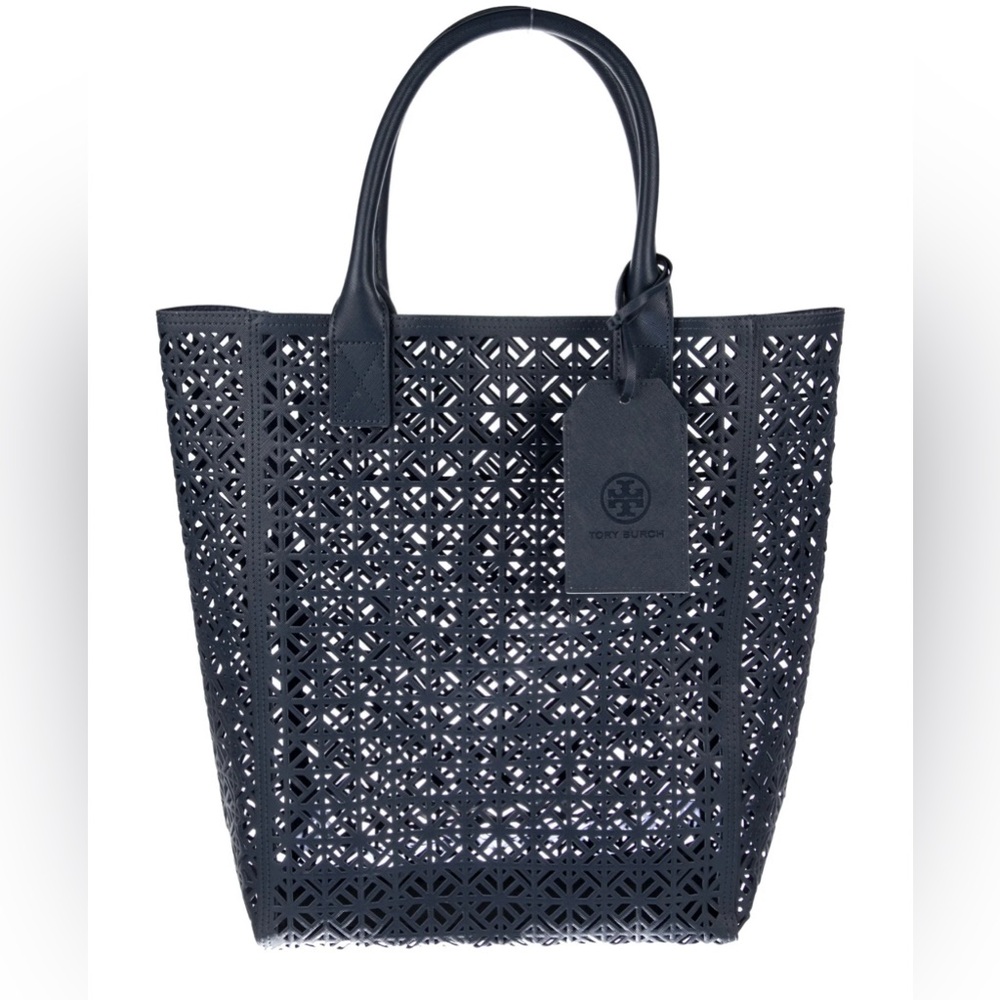 Tory Burch Navy Laser-Cut Tote